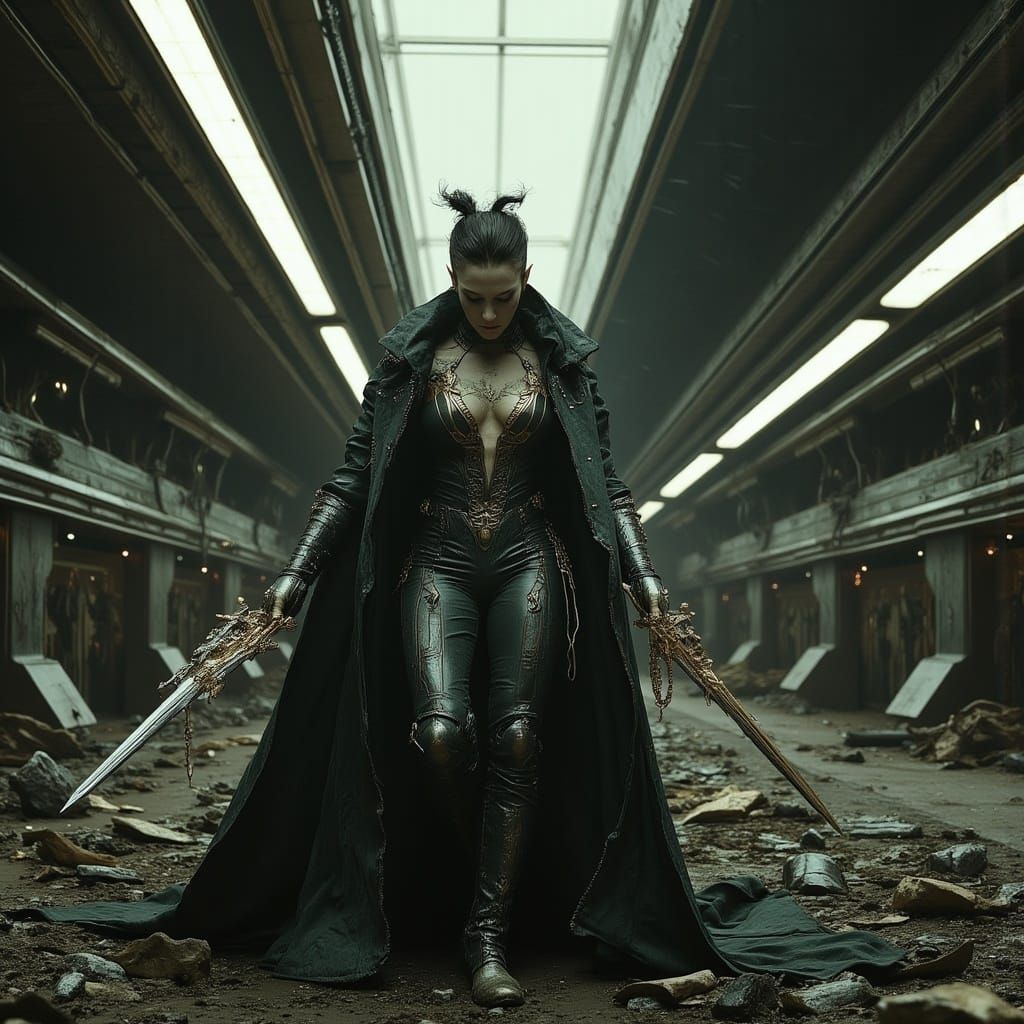 Gritty Portrait of a Cyberpunk Soldier with Laser Gun