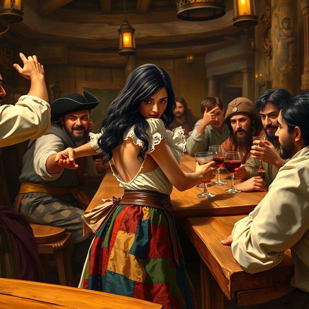 Medieval Tavern Scene in Vibrant Colors