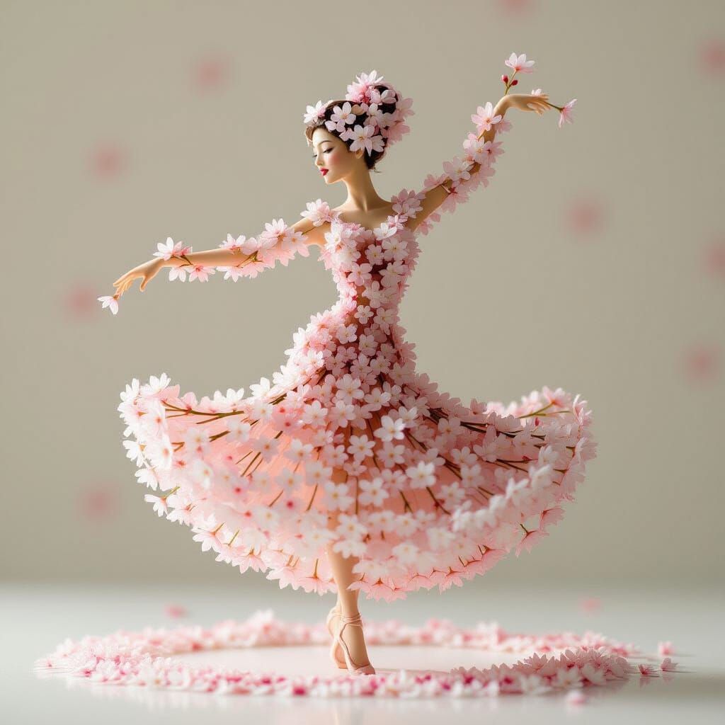 Cherry Blossom Silhouette of Dancing Woman