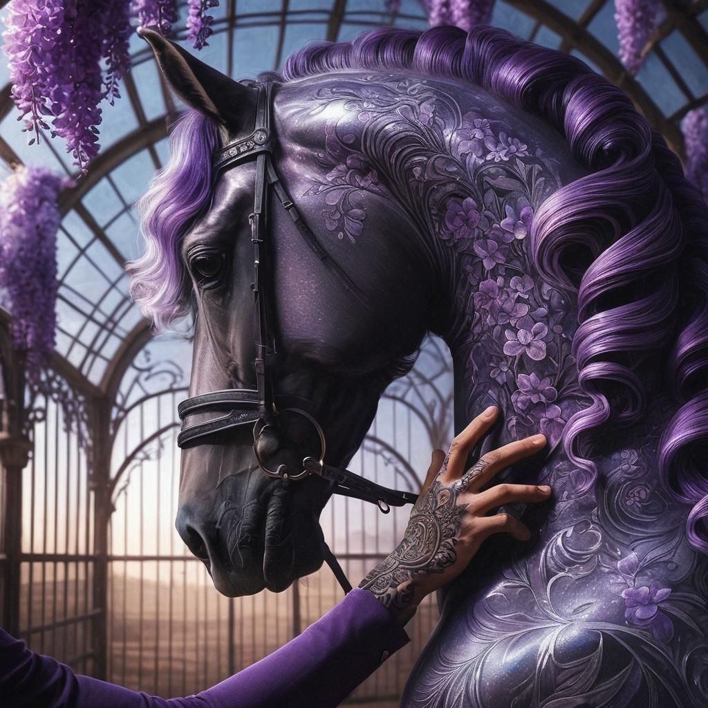 A tattoo on a Shimmering  Akhal-Teke horse  named "Wisteria