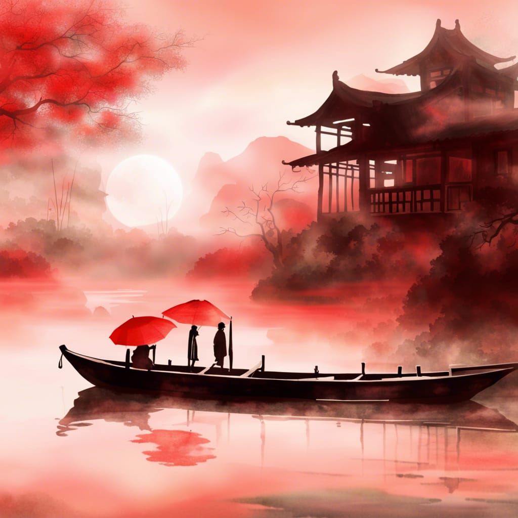 Foggy Lakeside Cottage: Chinese Ink Painting