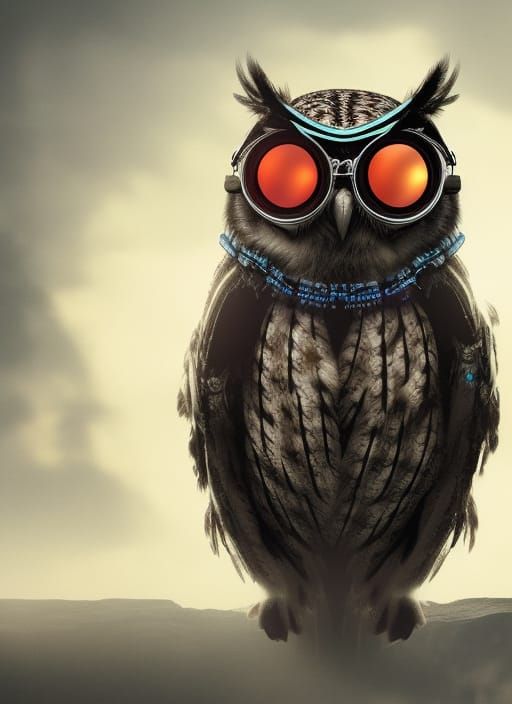 Cyberpunk Owl with AimBot Glasses: Photorealistic Digital Ar...