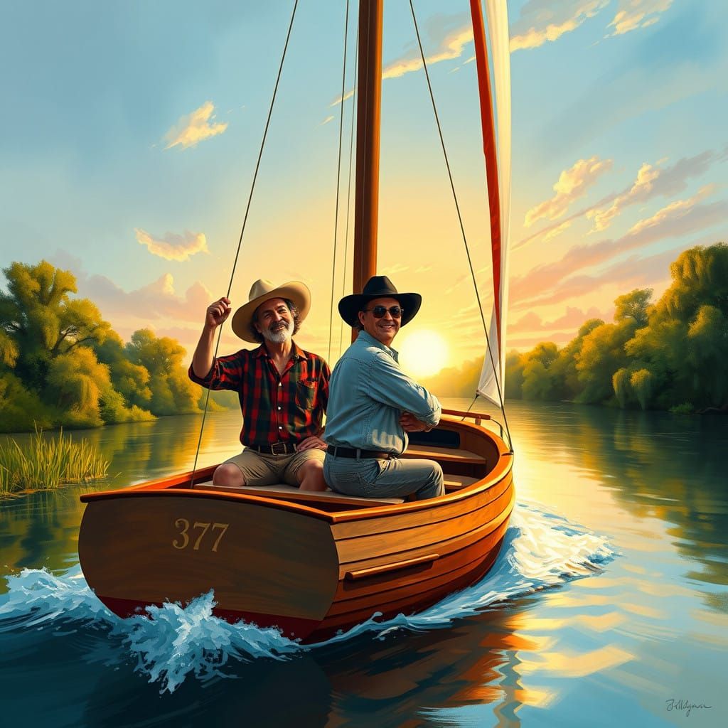 Cheech and Chong Sailing on the Mississippi in Impressionist...