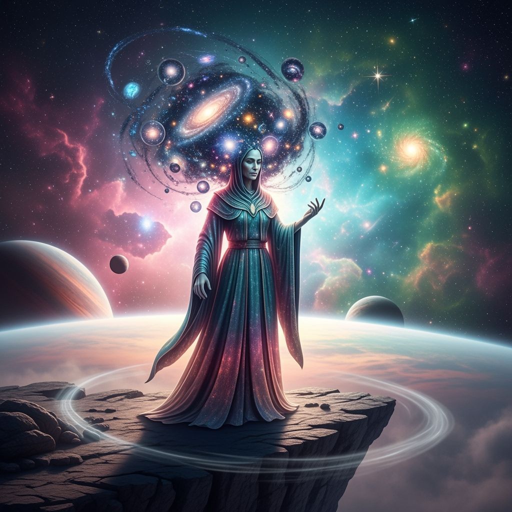 Celestial Being Overlooking Nebula in Hyperrealistic Style