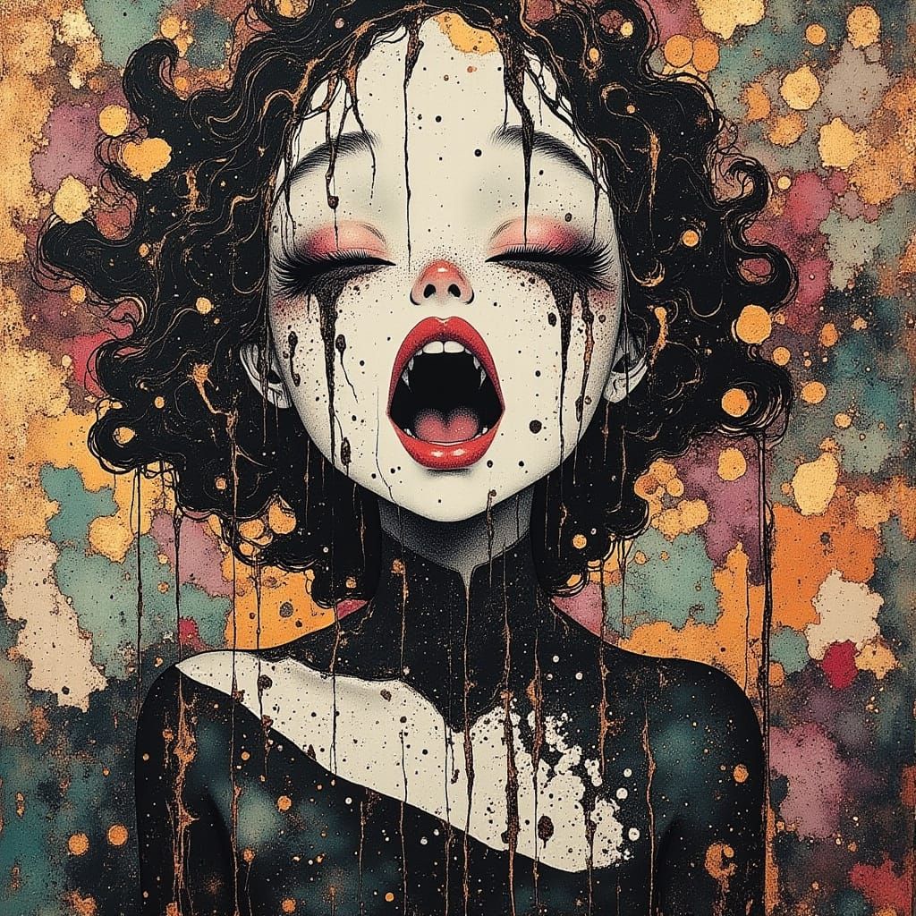 Spooky Clown Girl in 80s Anime Dark Fantasy Style