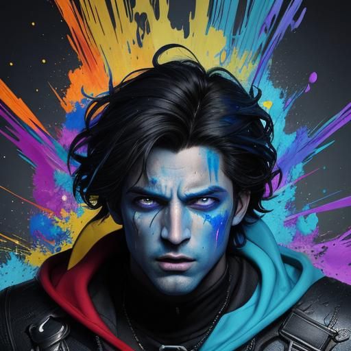 Man in Paint Explosion with Expressive Emotion