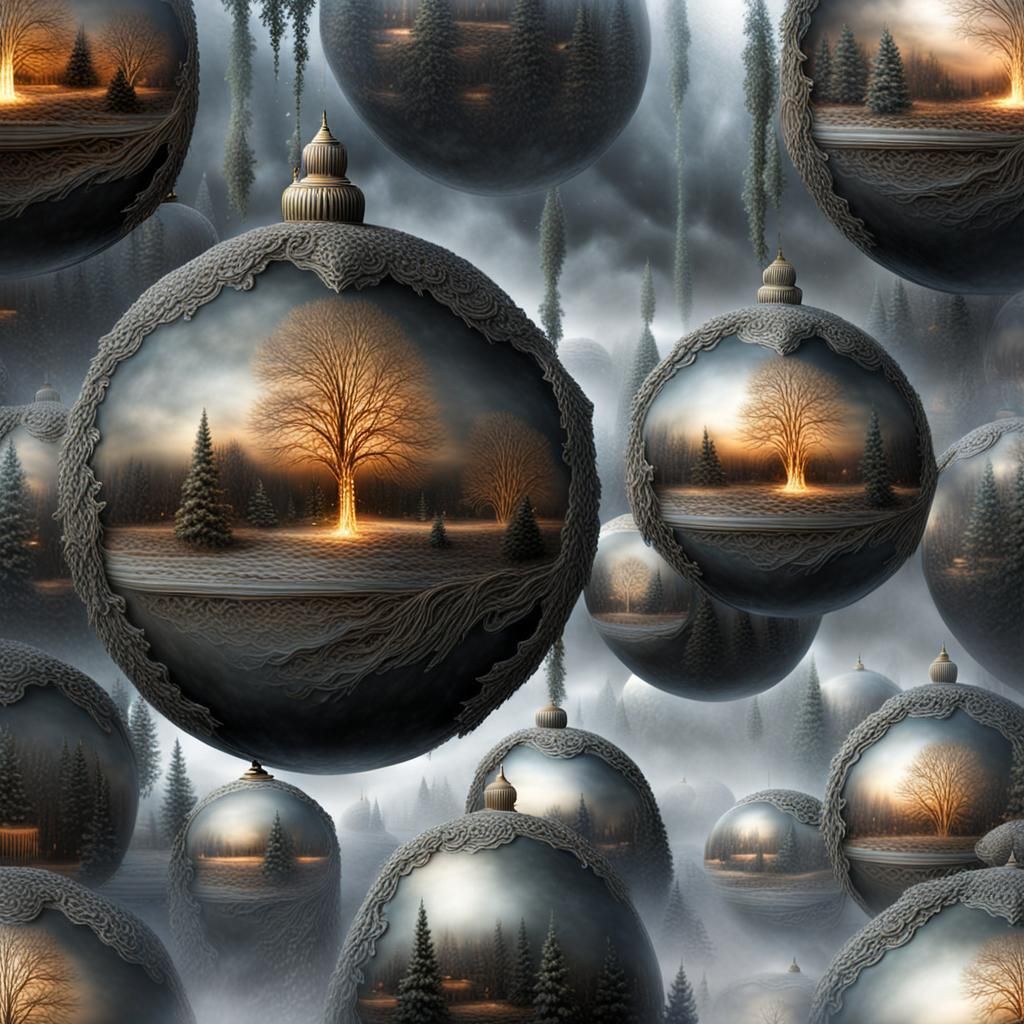 Surrealist Christmas Balls with Strange Characters