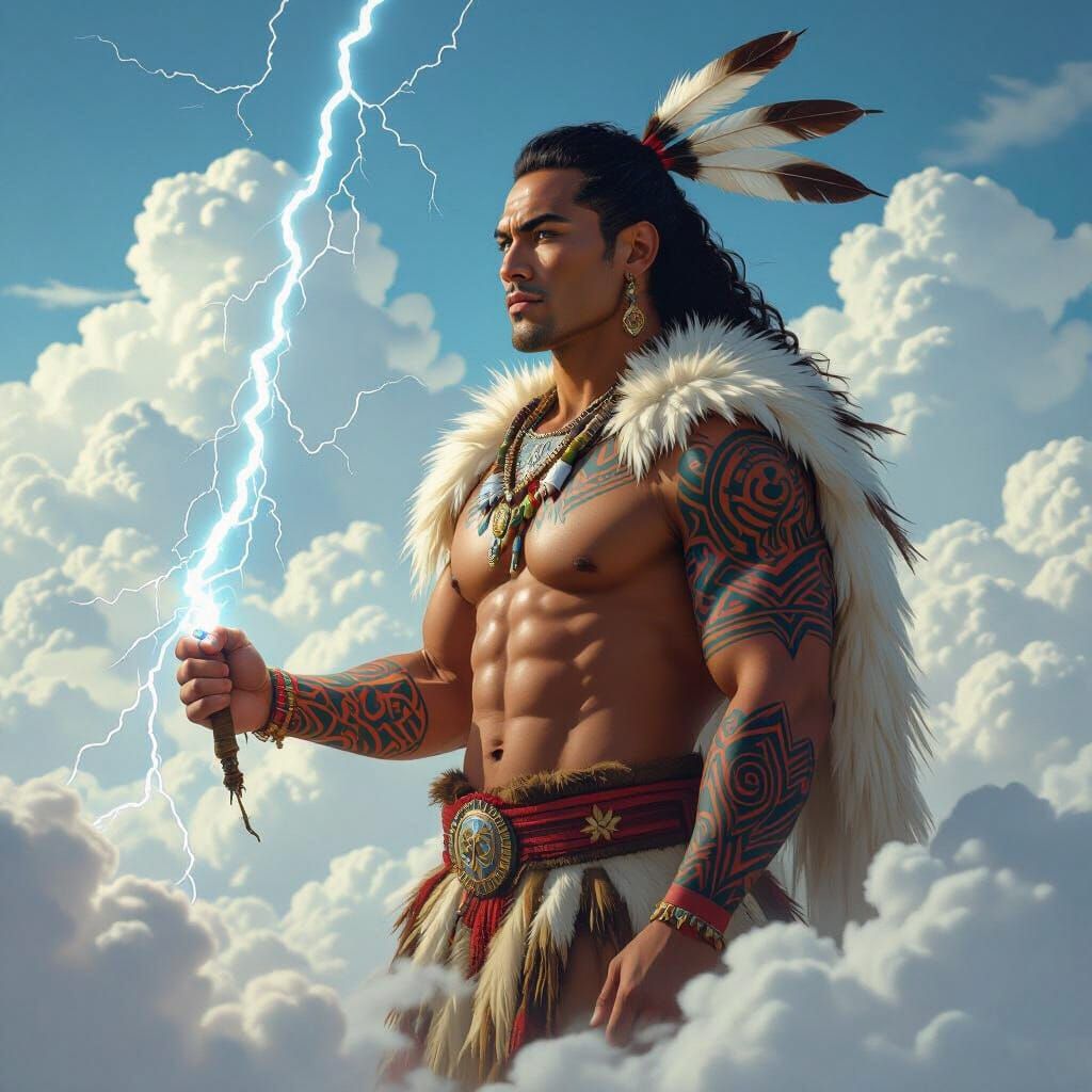 Maori Lightning God in Dramatic, Ethereal Style