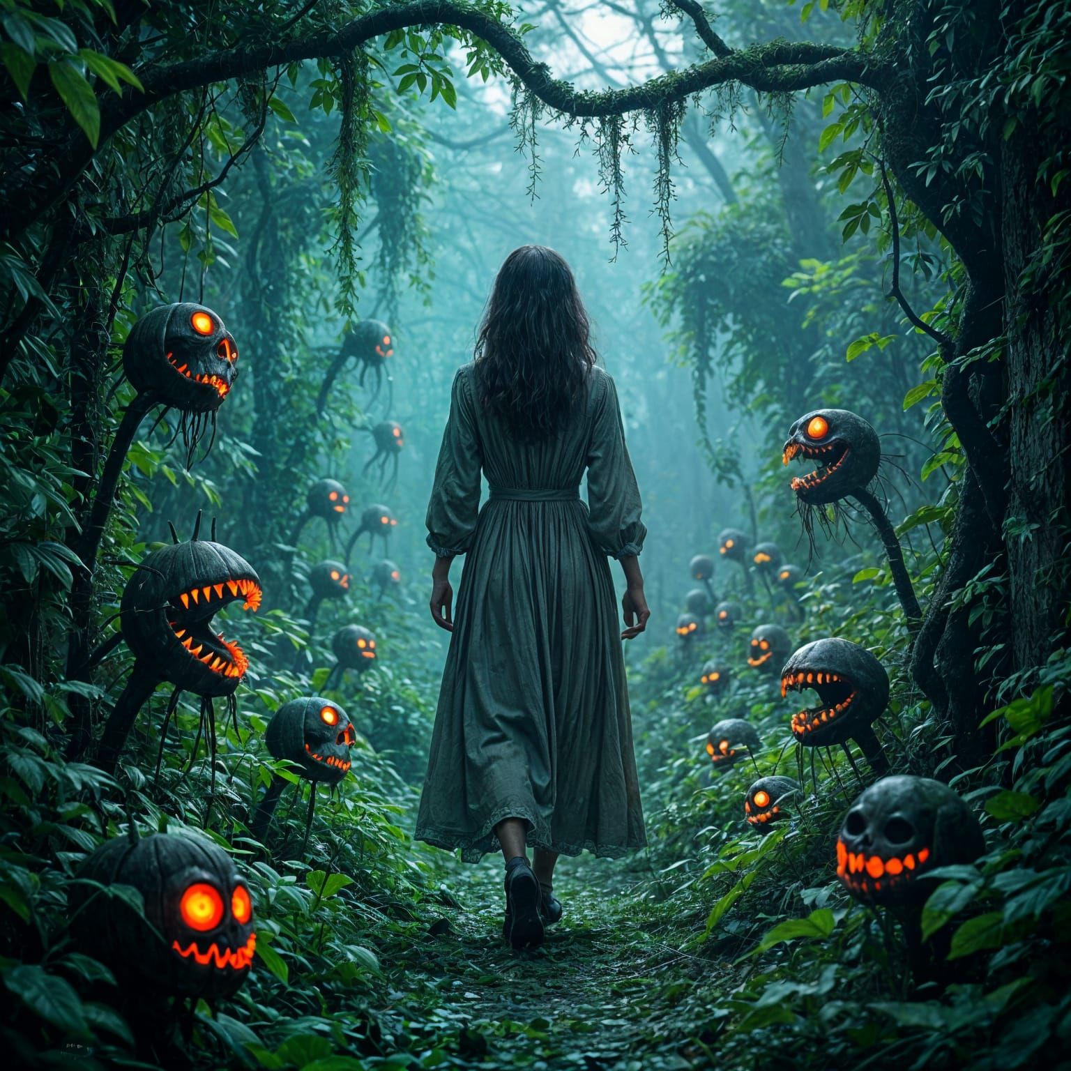 Eerie Garden with Carnivorous Flowers, Gritty Textures