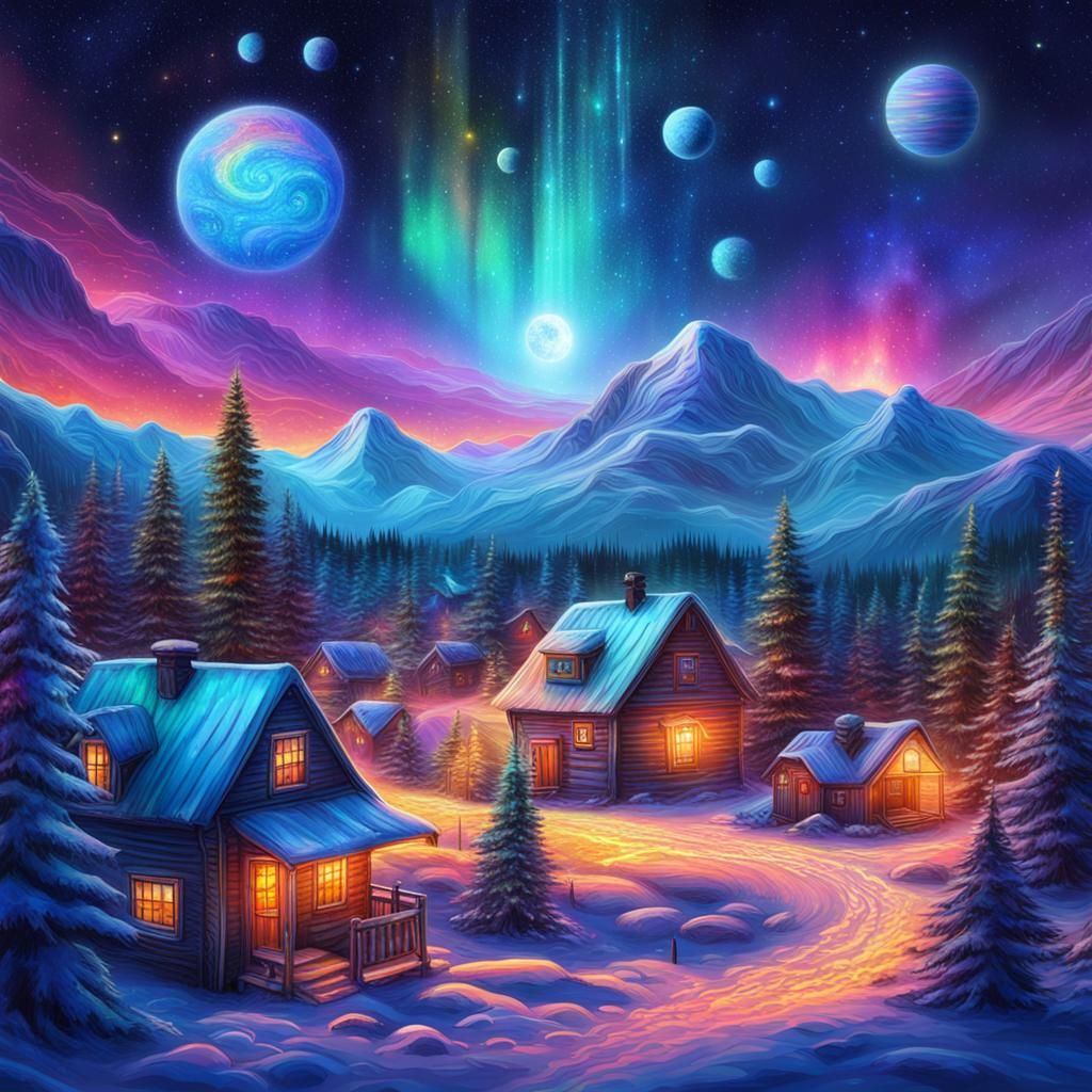 Canadian Village: Holographic Astral Cosmic Illustration