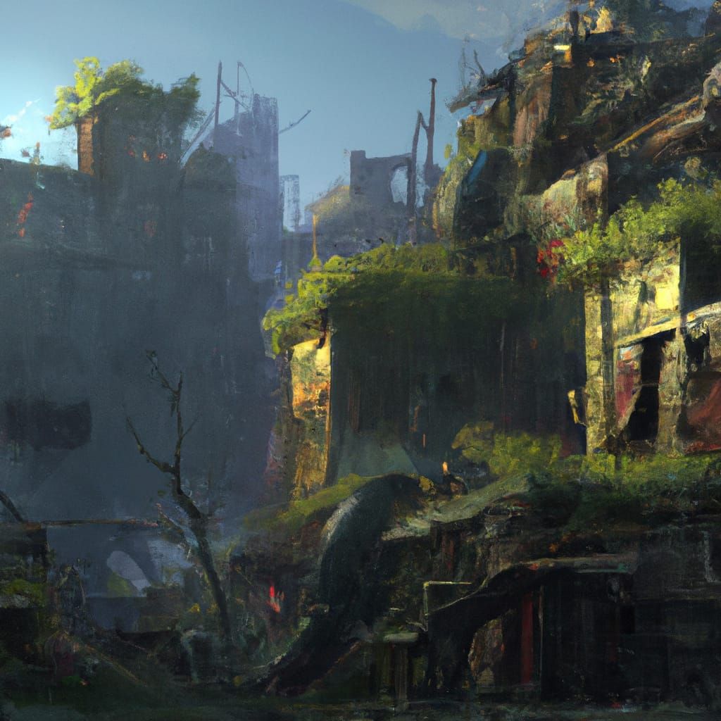 Dystopian City Reclaimed by Nature in Photorealistic Art