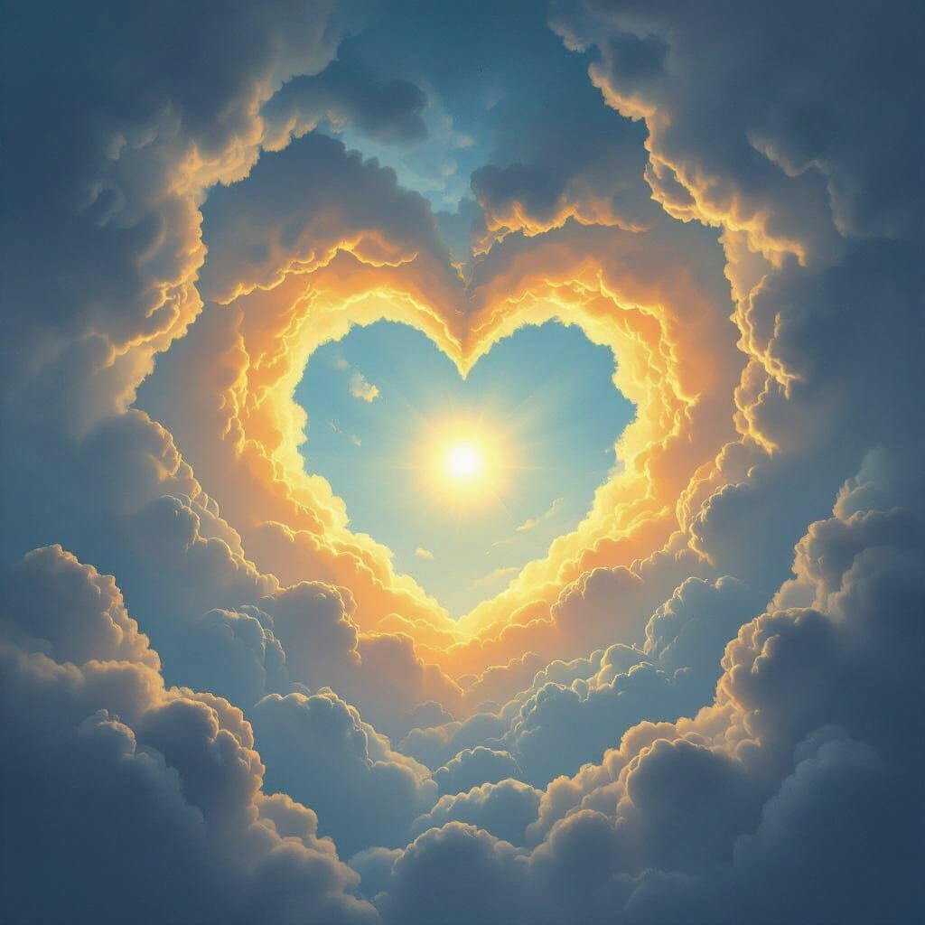 Surreal Sky Landscape with Heart-Shaped Sun Opening