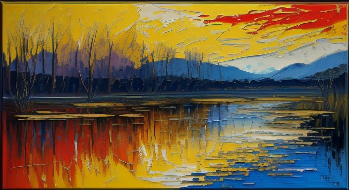 Abstract Riverscape in Piet Mondrian Style