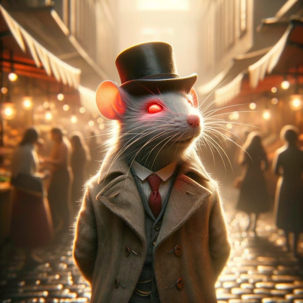 Gentleman Rat in Busy Market, Hyperrealistic Image