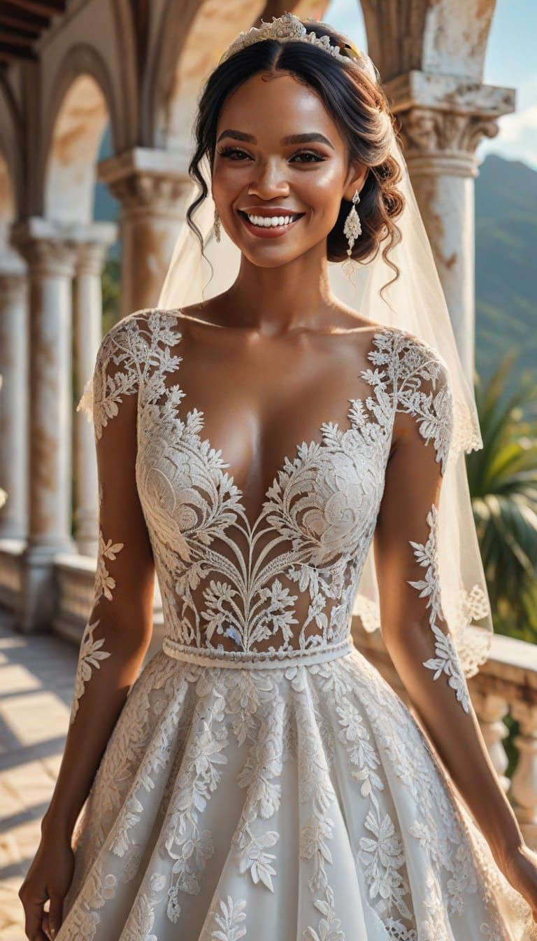 Dominican Woman in Lace Wedding Dress: Digital Art