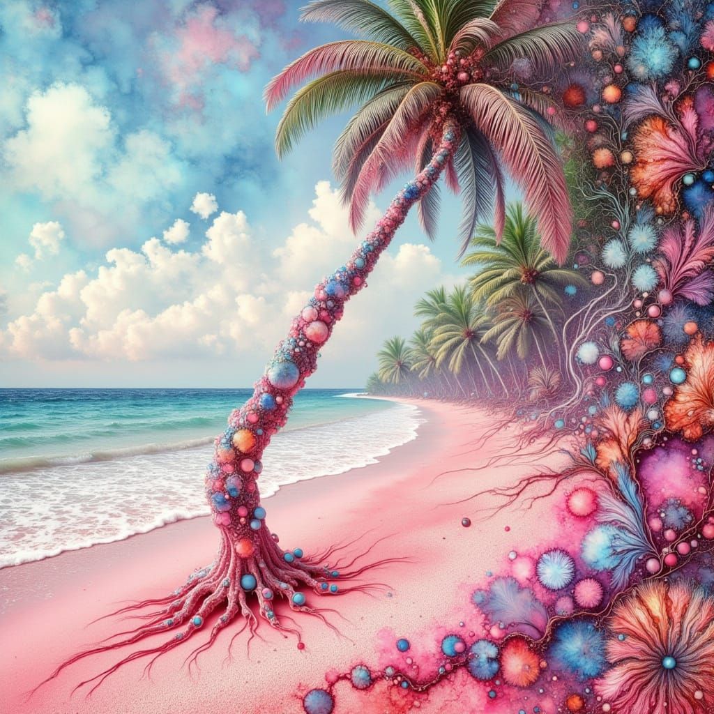 Creature's Arm on Shimmering Pink Beach, Whimsical Style
