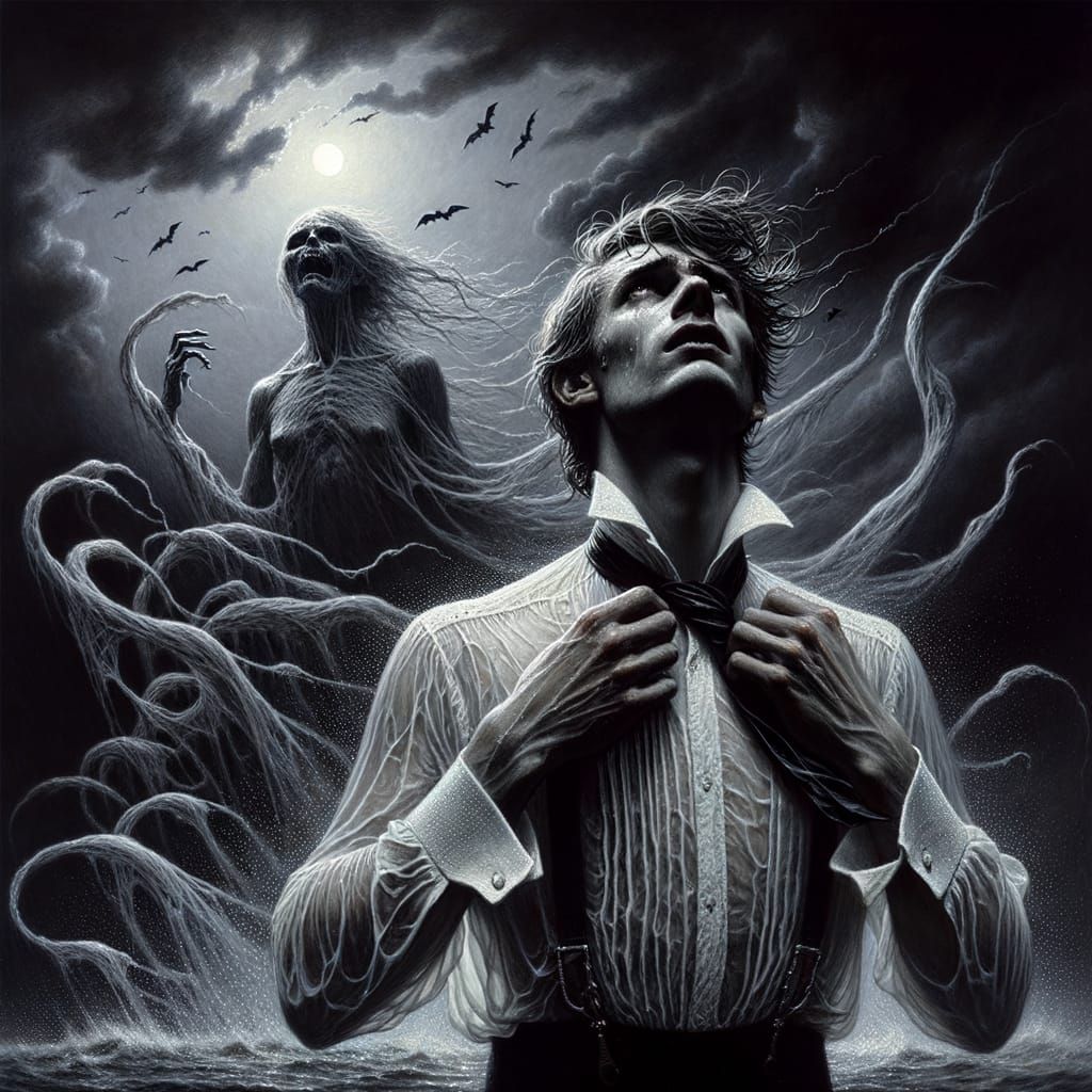 Gothic Requiem: A Man in Awe Amidst a Storm