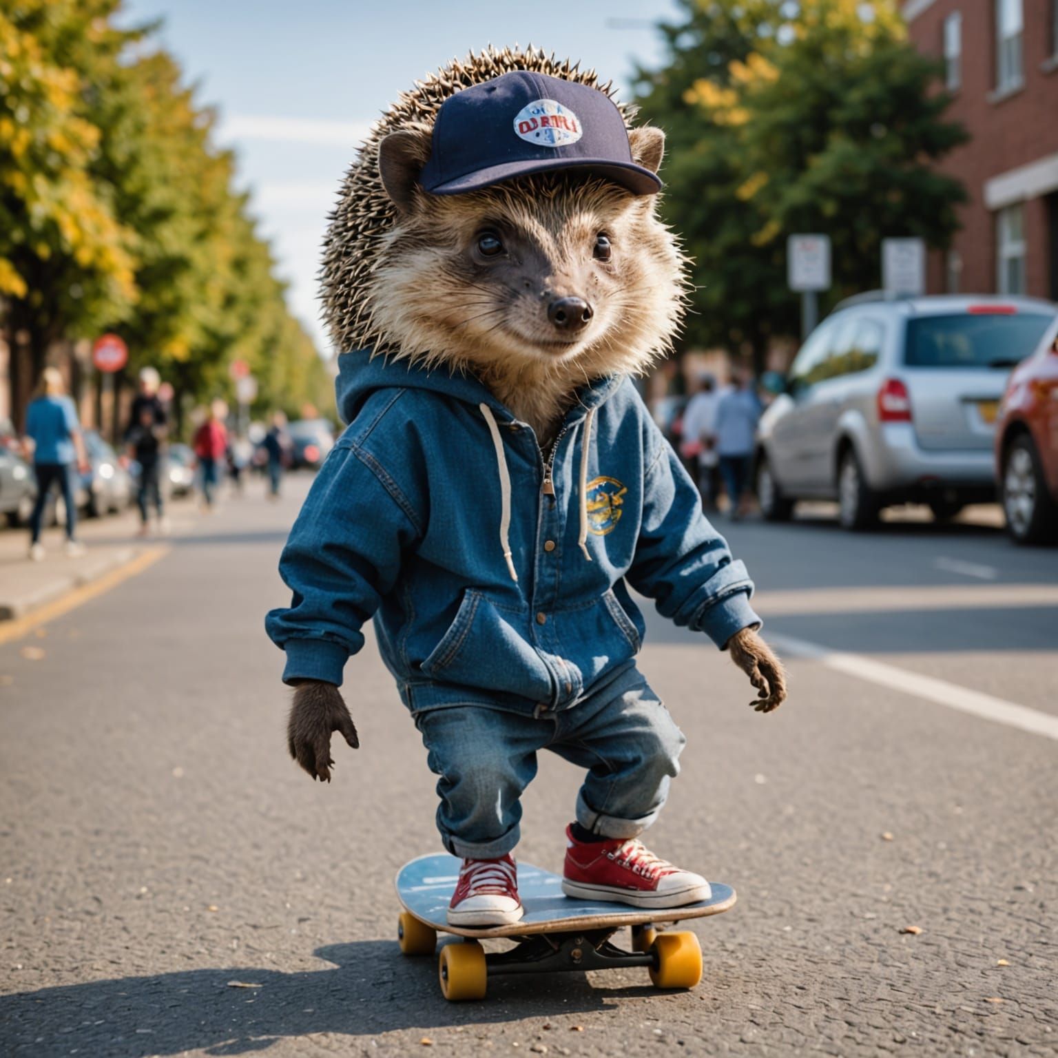 Teenage Hedgehog Skateboarding on Urban Streets
