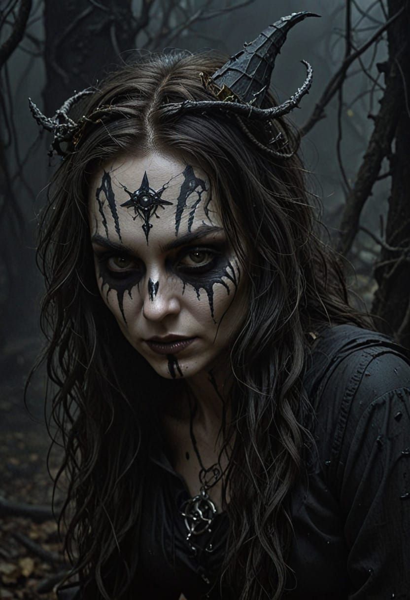 Gothic Witch Stares Menacingly with Tar-Like Ooze and Dark S...