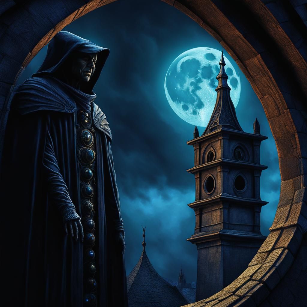 Dark Gothic Demon Stands Watch Over a Mystical Village