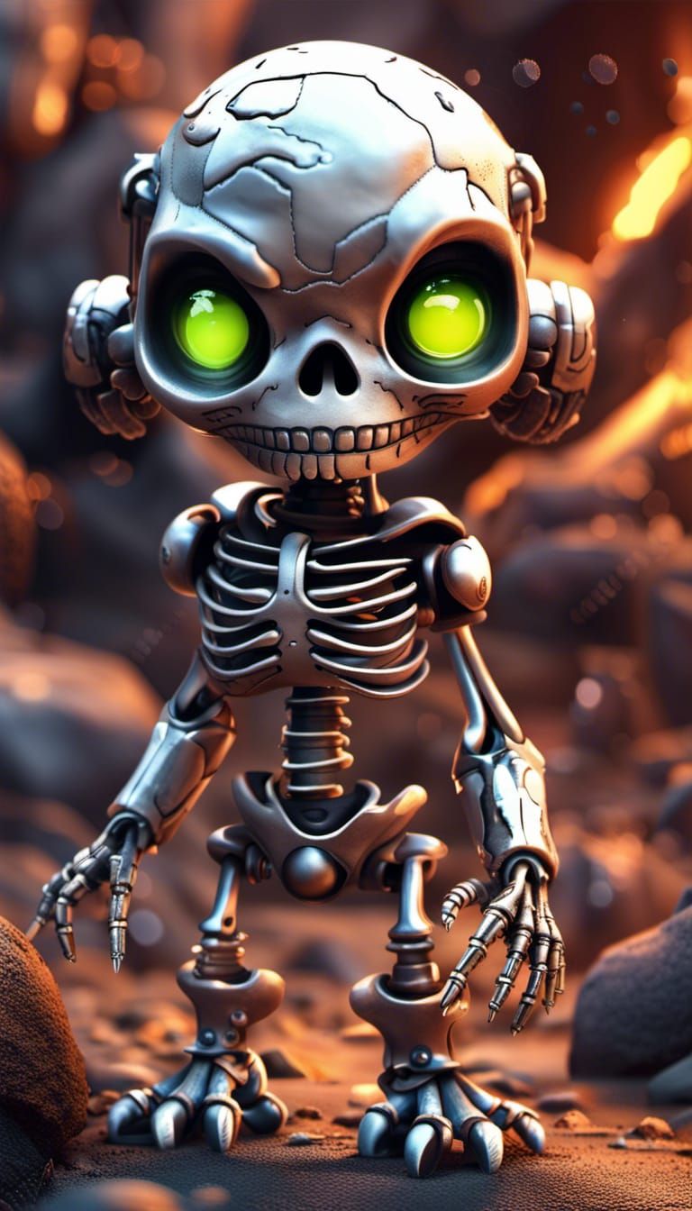 Cute Chibi Cyborg in Volcanic Jungle, Anime Style