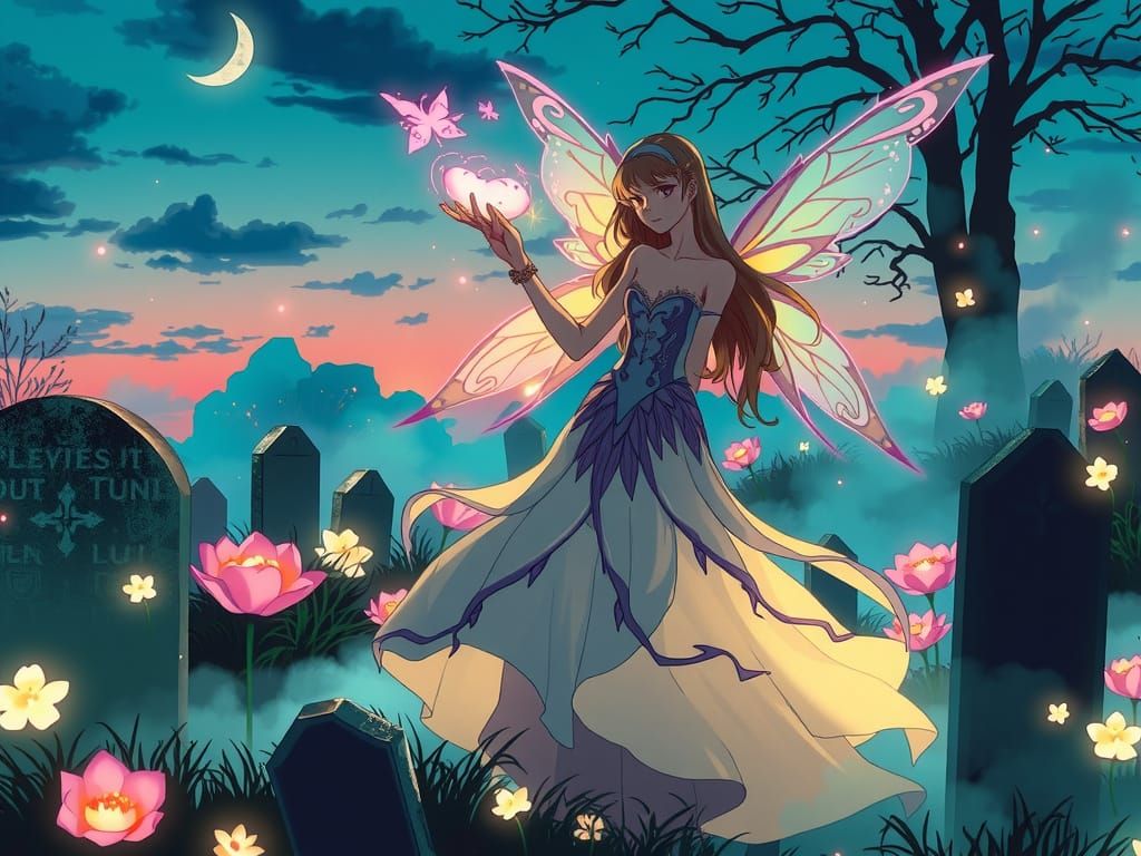 Mystical Fairy Goddess Awakens in Eerie Graveyard