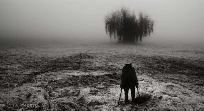 Eerie Spooky Landscape in Tim Burton Style