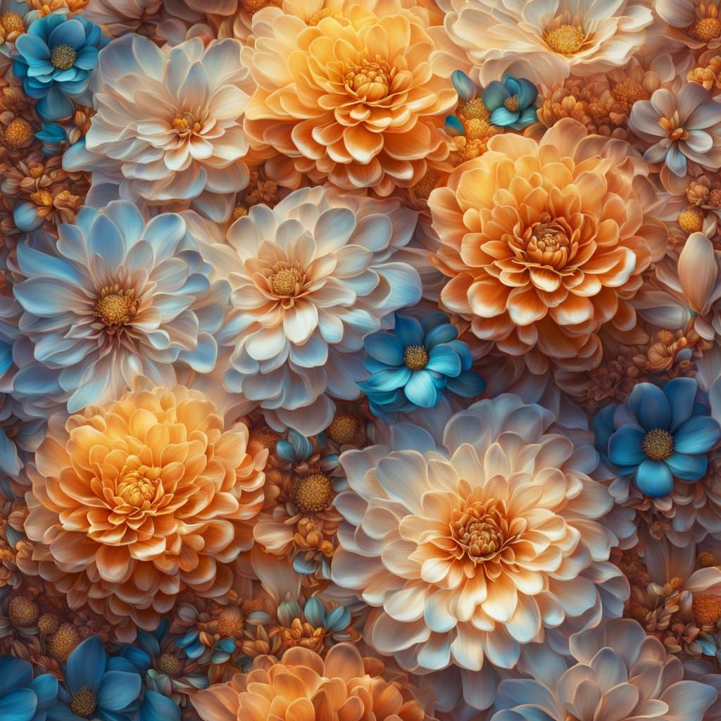 Surreal Macro Flowerbed in Oil Painting Style