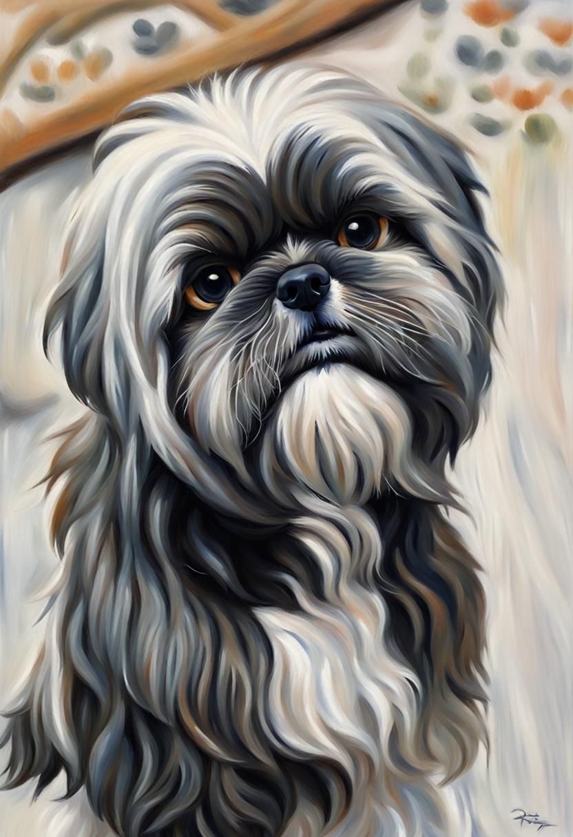 Shih Tzu Portrait in Impressionist Oil Painting Style