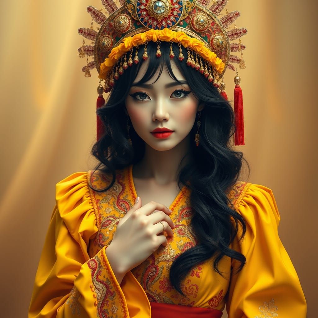 Japanese Pop Idol in Vibrant Yellow Bohemian Dress