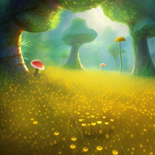 Botanical Whimsical Scene in Digital Painting Style