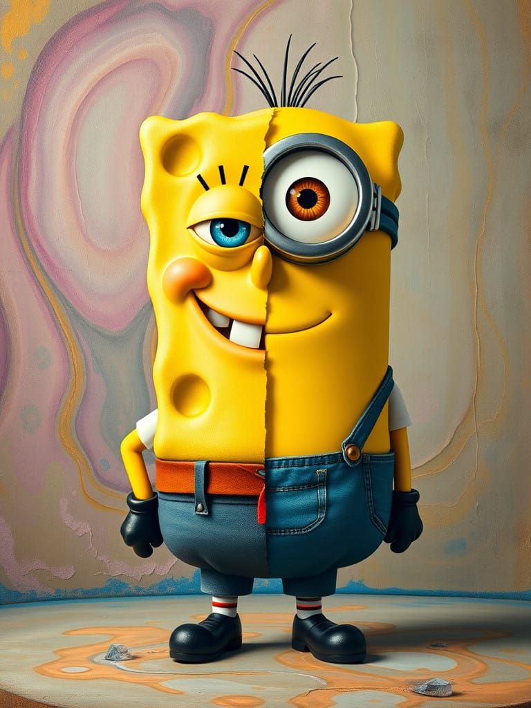 Optimistic Chaos: Merged Icon of SpongeBob and Minion