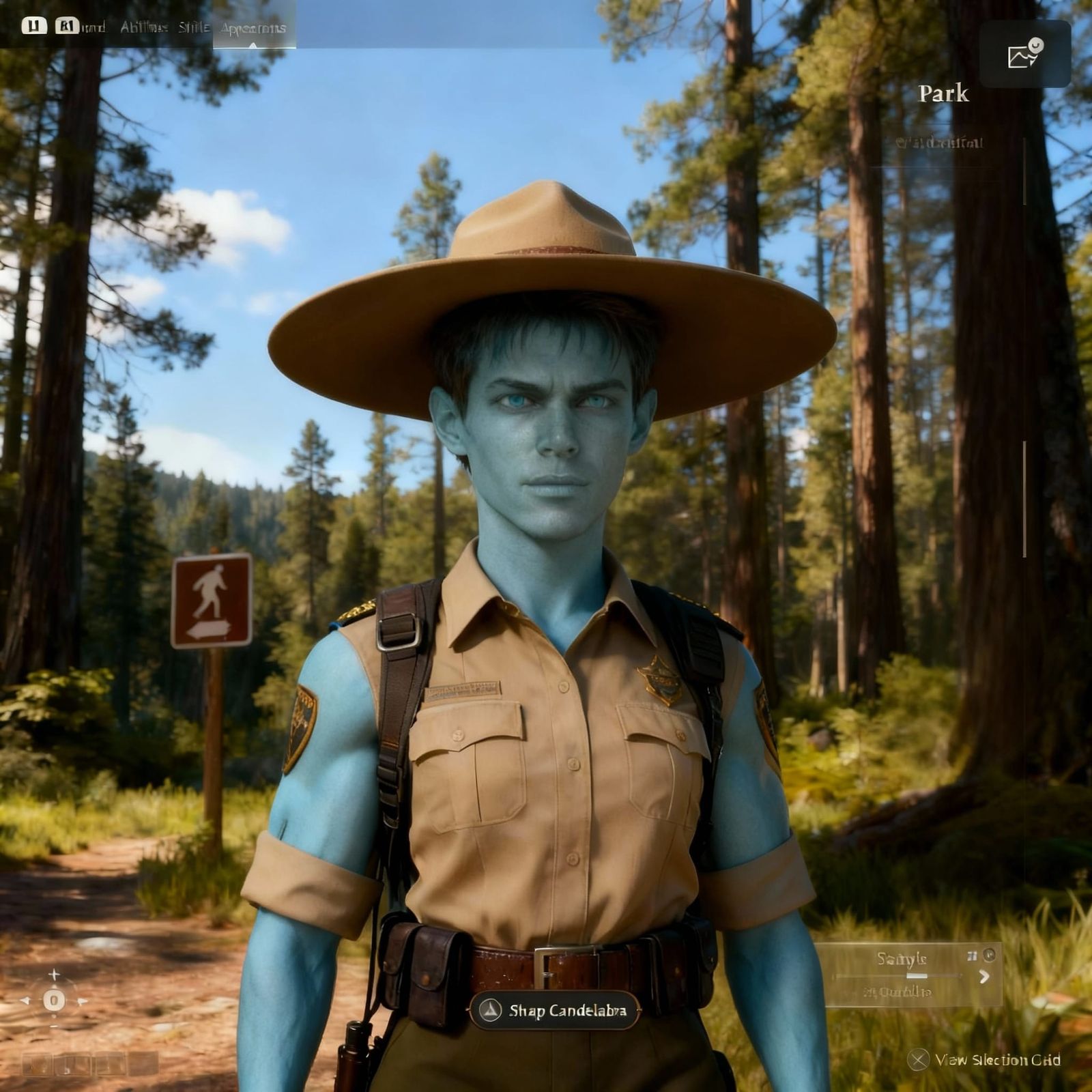 Muscular Park Ranger with Light Blue Skin