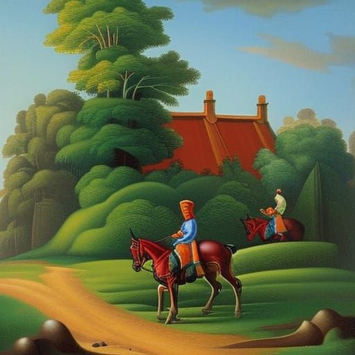 Knight Enters Village in Surrealist Style