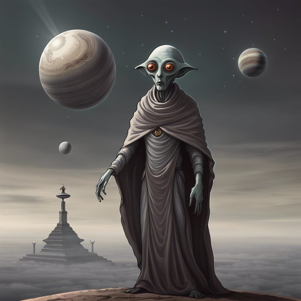 Alien Monk on Titan with Saturn View
