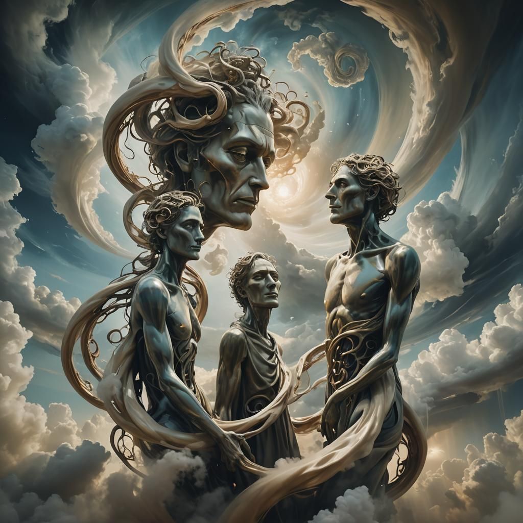 Surreal Intertwined Figures in Eerie Mysticism Style