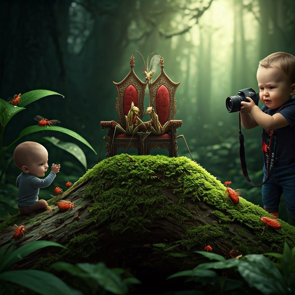 A king and queen praying mantis sitting on their thrones on ...