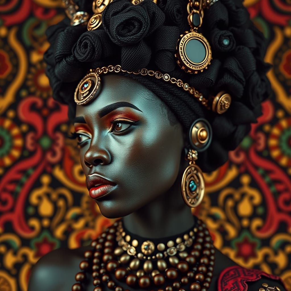 African Steampunk Queen in Vibrant Splendor