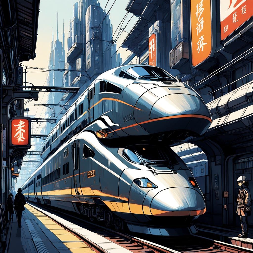 Sleek Bullet Train Blurs Through Neon Cityscape in Retro Ani...