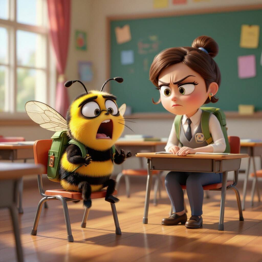 Bumble Bee's Class Yawn: A 3D Pixar Scene