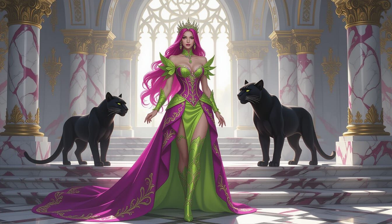 Gothic Faerie Queen in Fuchsia and Lime Corset