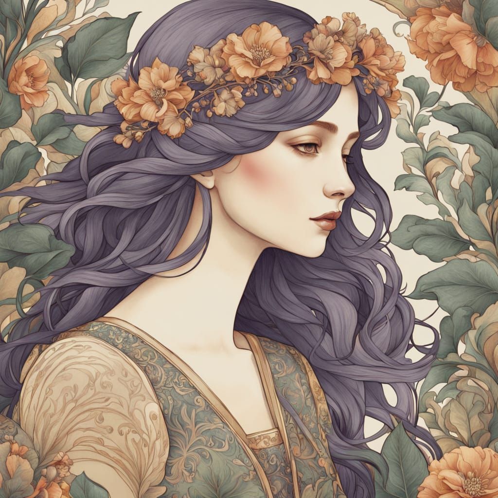 Elegant Art Nouveau Portrait of a Young Girl