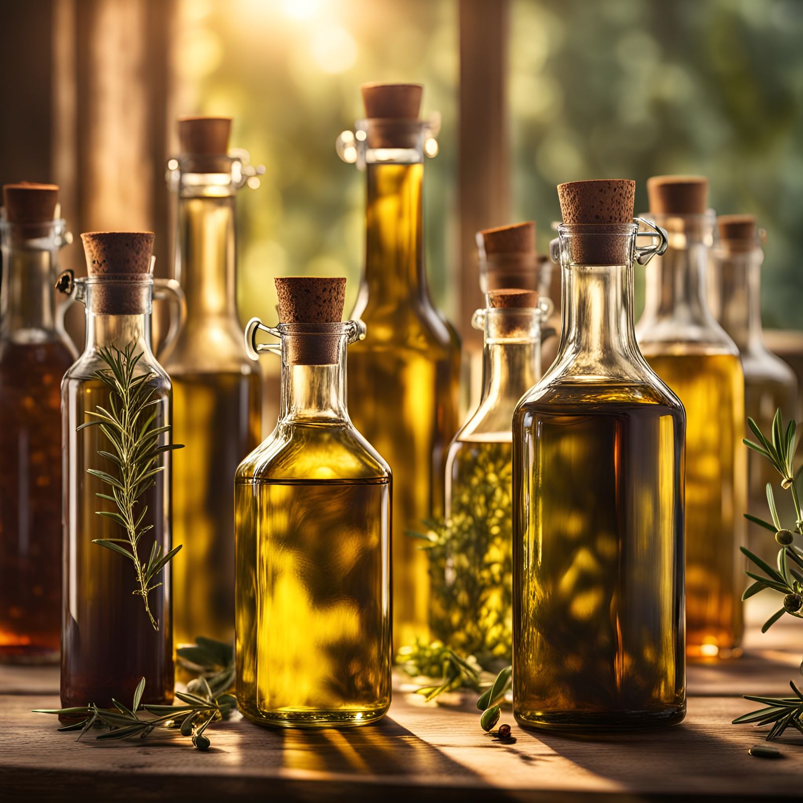 Olive Oil and Vinegar Still Life in Golden Hour