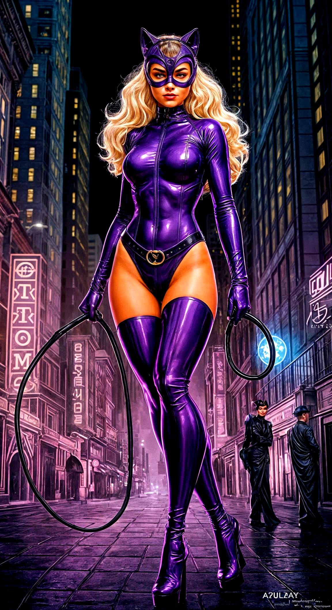 Blonde-haired Catwoman from Earth 91 in traditional purple u...