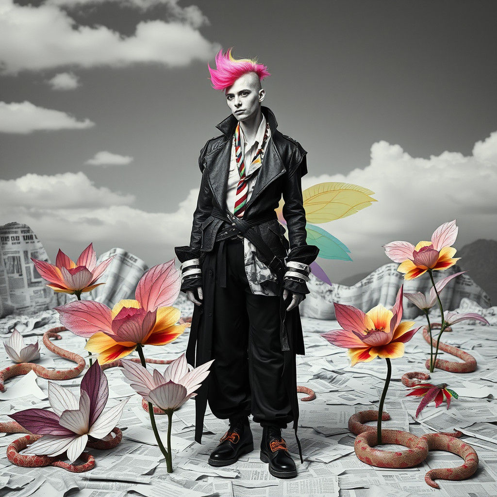 Surreal Androgynous Performer in Dada-Inspired Photogram Col...