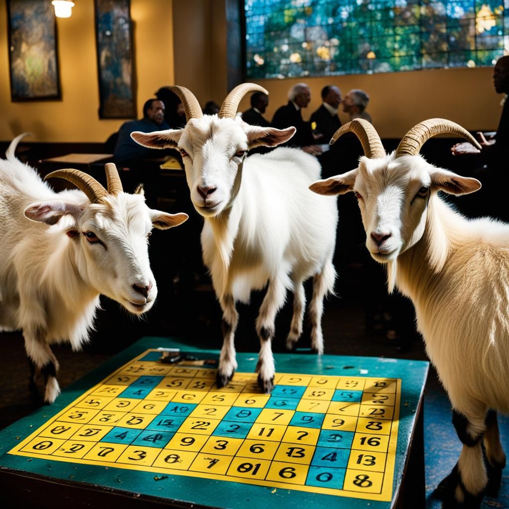 Goats Playing Bingo on Sunday after Church