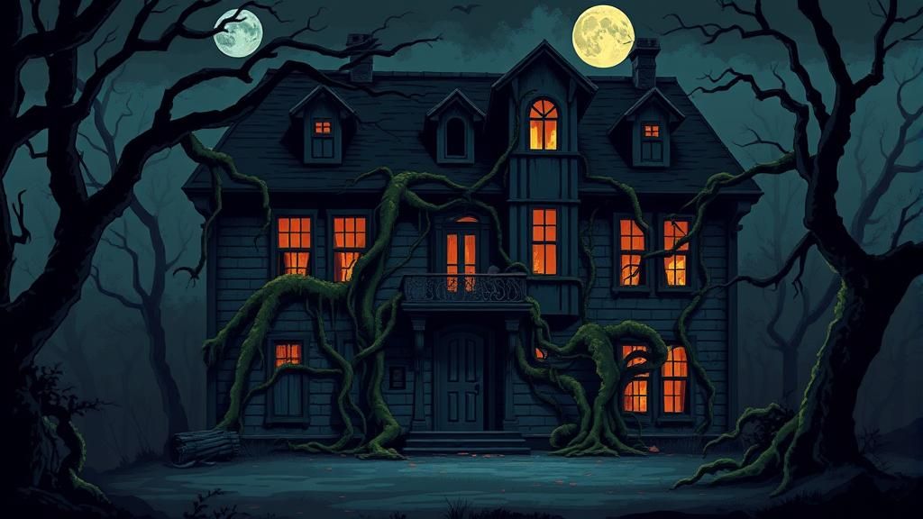 Creepy Abandoned Mansion in Retro Pixel Art Style
