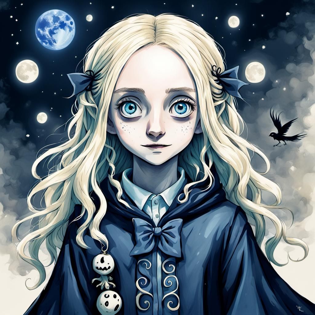 Luna Lovegood in Tim Burton Anime Style