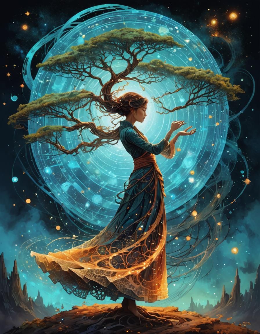 Elegant Tree Dancing in a Nebula Dreamscape