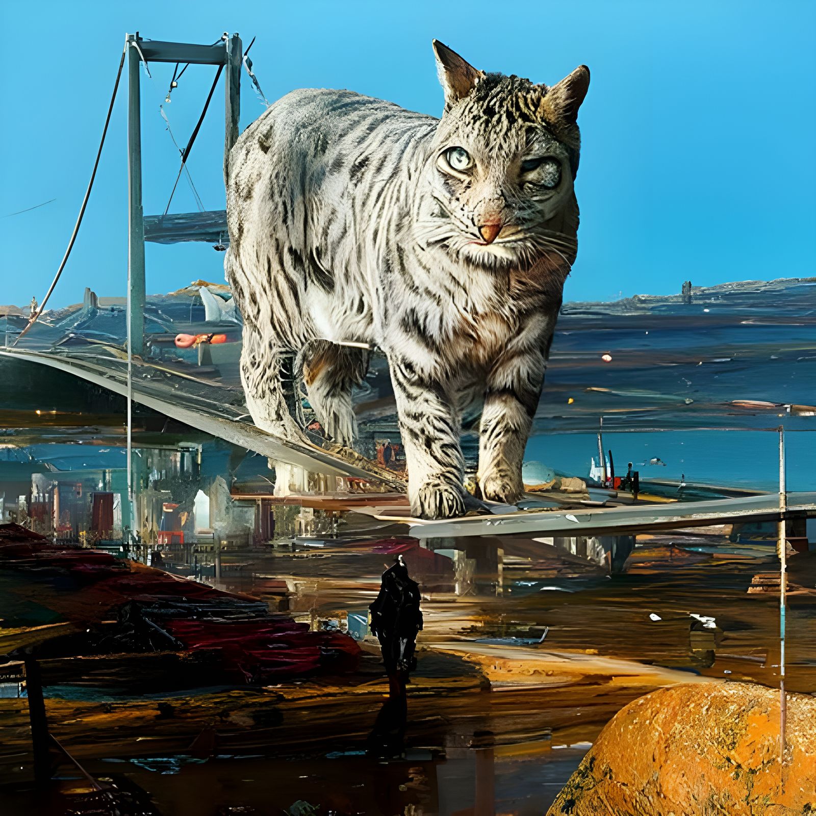 Radiant Big Cat in Cyberpunk Cityscape
